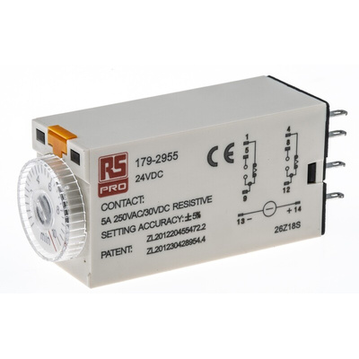 RS PRO Plug In Timer Relay, 24V dc, 2-Contact, 0.5 → 10min, 1-Function, DPDT