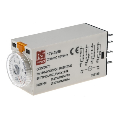 RS PRO Plug In Timer Relay, 230V ac, 4-Contact, 0.2 → 5s, 1-Function, 4PDT