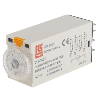 RS PRO Plug In Timer Relay, 230V ac, 4-Contact, 0.5 → 10s, 1-Function, 4PDT