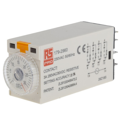 RS PRO Plug In Timer Relay, 230V ac, 4-Contact, 1 → 30s, 1-Function, 4PDT