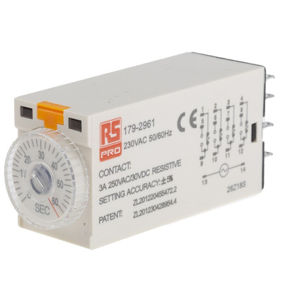 RS PRO Plug In Timer Relay, 230V ac, 4-Contact, 2 → 60s, 1-Function, 4PDT