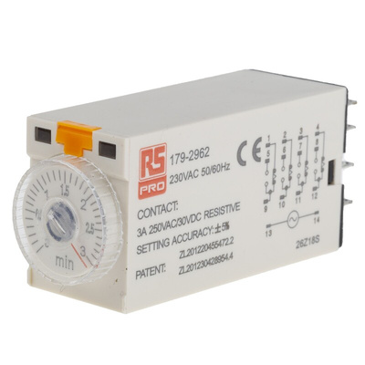 RS PRO Plug In Timer Relay, 230V ac, 4-Contact, 0.1 → 3min, 1-Function, 4PDT