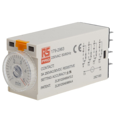 RS PRO Plug In Timer Relay, 230V ac, 4-Contact, 0.2 → 5min, 1-Function, 4PDT