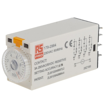 RS PRO Plug In Timer Relay, 230V ac, 4-Contact, 0.5 → 10min, 1-Function, 4PDT