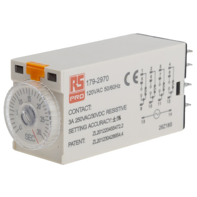 RS PRO Plug In Timer Relay, 110V ac, 4-Contact, 1 → 30s, 1-Function, 4PDT