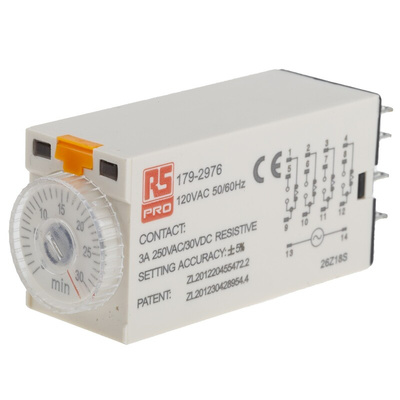 RS PRO Plug In Timer Relay, 110V ac, 4-Contact, 1 → 30min, 1-Function, 4PDT