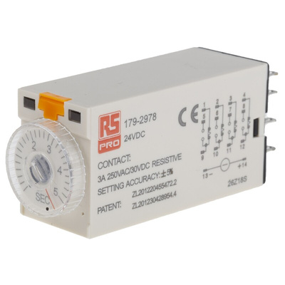 RS PRO Plug In Timer Relay, 24V dc, 4-Contact, 0.2 → 5s, 1-Function, 4PDT