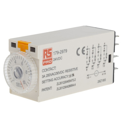 RS PRO Plug In Timer Relay, 24V dc, 4-Contact, 0.5 → 10s, 1-Function, 4PDT