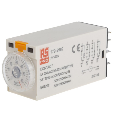 RS PRO Plug In Timer Relay, 24V dc, 4-Contact, 2 → 60s, 1-Function, 4PDT