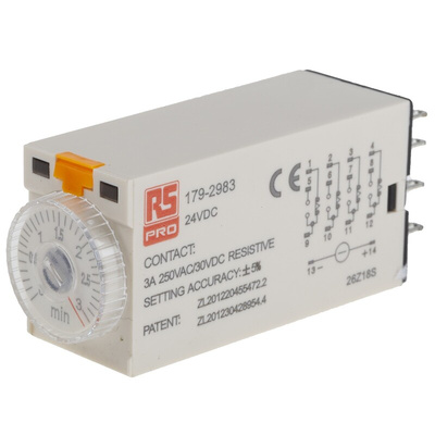 RS PRO Plug In Timer Relay, 24V dc, 4-Contact, 0.1 → 3min, 1-Function, 4PDT
