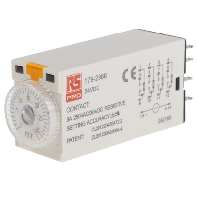 RS PRO Plug In Timer Relay, 24V dc, 4-Contact, 1 → 30min, 1-Function, 4PDT
