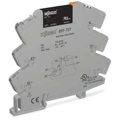 Wago 857 Series Solid State Relay, 3 A Load, DIN Rail Mount, 30 V ac/dc Load
