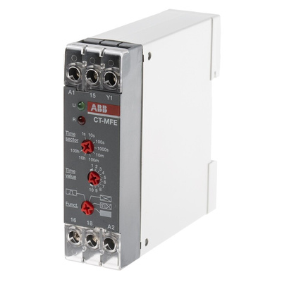 ABB DIN Rail Mount Timer Relay, 24 → 240V ac/dc, 1-Contact, 0.05 s → 100h, SPDT