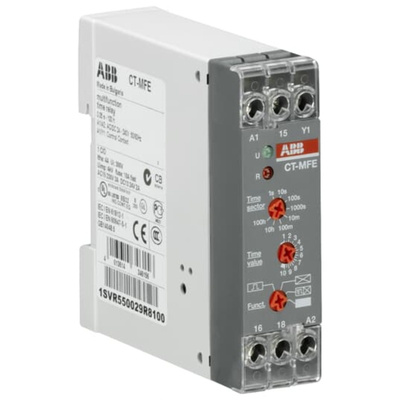 ABB DIN Rail Mount Timer Relay, 24 → 240V ac/dc, 1-Contact, 0.05 s → 100h, SPDT