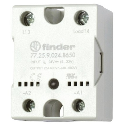 Finder 77 Series Solid State Relay, 25 A Load, Heatsink, 660 V ac Load, 24 V dc Control