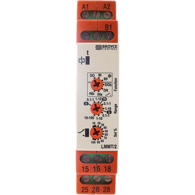 Broyce Control DIN Rail Mount Timer Relay, 24 → 230 V ac/12 → 230V dc, 2-Contact, 0.1 s → 100h,