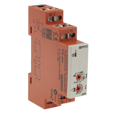 Broyce Control DIN Rail Mount Timer Relay, 12 → 230V ac/dc, 1-Contact, 0.1 s → 100h, 1-Function, SPDT