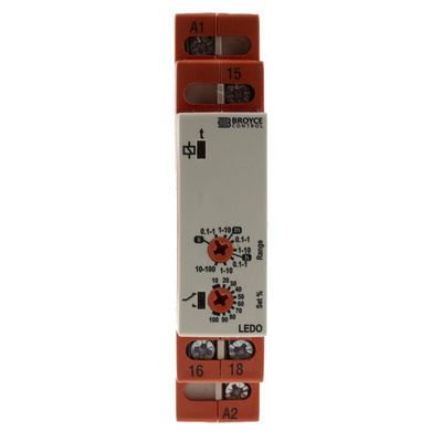 Broyce Control DIN Rail Mount Timer Relay, 12 → 230V ac/dc, 1-Contact, 0.1 s → 100h, 1-Function, SPDT