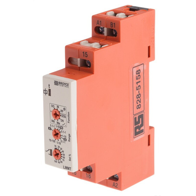 Broyce Control DIN Rail Mount Timer Relay, 24 → 230 V ac/12 → 230V dc, 1-Contact, 0.1 s → 100h,