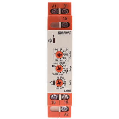 Broyce Control DIN Rail Mount Timer Relay, 24 → 230 V ac/12 → 230V dc, 1-Contact, 0.1 s → 100h,
