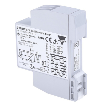 Carlo Gavazzi DIN Rail Mount Timer Relay, 24 → 240 V ac, 24V dc, 2-Contact, 0.1 s → 100h, SPDT