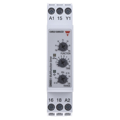 Carlo Gavazzi DIN Rail Mount Timer Relay, 24 → 240 V ac, 24V dc, 2-Contact, 0.1 s → 100h, SPDT