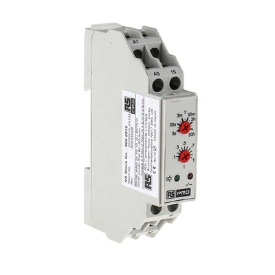 RS PRO DIN Rail Mount Timer Relay, 24V ac, 1-Contact, 0.3 s → 30h, 1-Function, SPDT