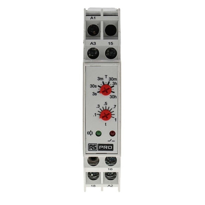 RS PRO DIN Rail Mount Timer Relay, 24V ac, 1-Contact, 0.3 s → 30h, 1-Function, SPDT