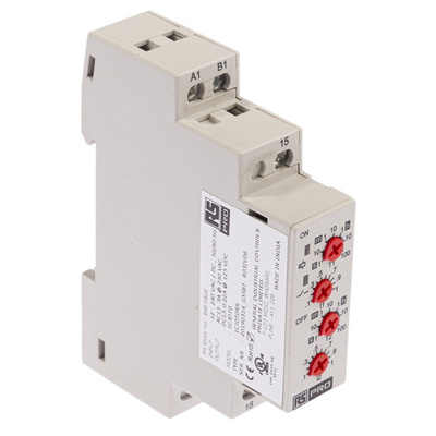 RS PRO DIN Rail Mount Timer Relay, 12 → 240V ac/dc, 1-Contact, 0.1 s → 100h, SPDT