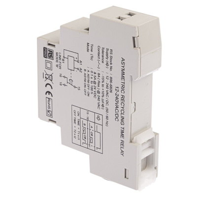 RS PRO DIN Rail Mount Timer Relay, 12 → 240V ac/dc, 1-Contact, 0.1 s → 100h, SPDT