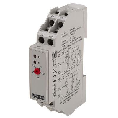 RS PRO DIN Rail Mount Timer Relay, 240 → 415V ac, 2-Contact, 3 → 120s, 1-Function, 2 x SPNO