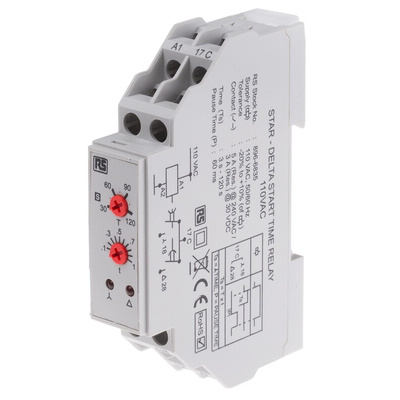 RS PRO DIN Rail Mount Timer Relay, 115V ac, 2-Contact, 3 → 120s, 1-Function, SPST
