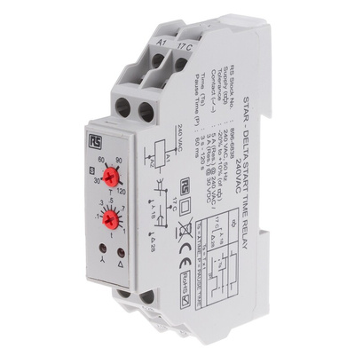 RS PRO DIN Rail Mount Timer Relay, 240V ac, 2-Contact, 3 → 120s, 1-Function, SPST