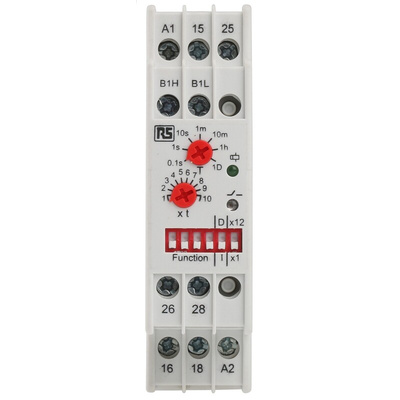 RS PRO DIN Rail Mount Timer Relay, 24 → 240V ac/dc, 1-Contact, 0.1 s → 120days, SPDT