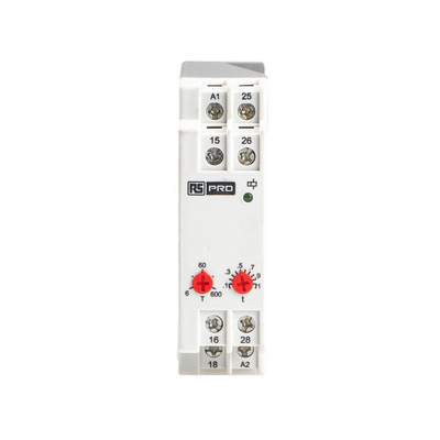 RS PRO DIN Rail Mount Timer Relay, 24 → 240V ac/dc, 2-Contact, 0.6 → 600s, 1-Function, DPDT