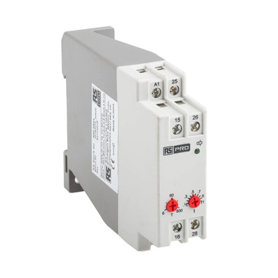 RS PRO DIN Rail Mount Timer Relay, 24 → 240V ac/dc, 2-Contact, 0.6 → 600s, 1-Function, DPDT