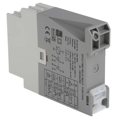 RS PRO DIN Rail Mount Timer Relay, 24 → 240V ac/dc, 2-Contact, 0.1 s → 10h, DPDT