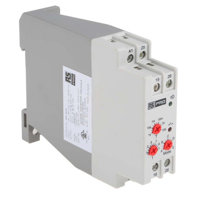 RS PRO DIN Rail Mount Timer Relay, 24 → 240V ac/dc, 2-Contact, 0.1 s → 10h, DPDT