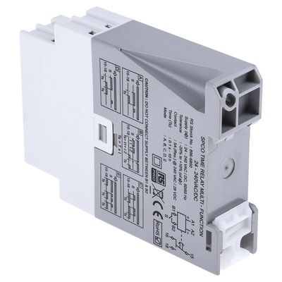 RS PRO DIN Rail Mount Timer Relay, 24 → 240V ac/dc, 1-Contact, 0.1 s → 10h, SPDT