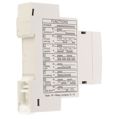 RS PRO DIN Rail Mount Timer Relay, 24 → 240V ac/dc, 1-Contact, 01. s → 999h, SPDT