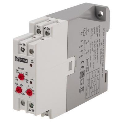 RS PRO DIN Rail Mount Timer Relay, 24 → 240V ac/dc, 2-Contact, 3 → 120s, 1-Function, SPST