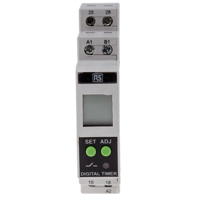 RS PRO DIN Rail Mount Timer Relay, 24 → 240V ac/dc, 2-Contact, 01. s → 999h, DPST