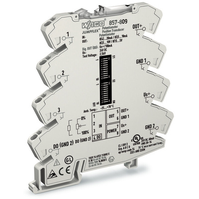 Wago 857 Series Signal Conditioner, Temperature Input, Current, Voltage Output, 24V dc Supply