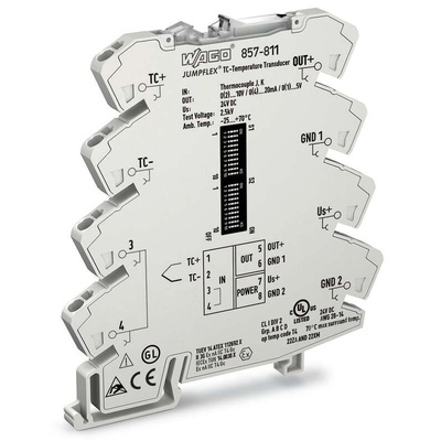 Wago 857 Series Signal Conditioner, Temperature Input, Current, Voltage Output, 24V dc Supply