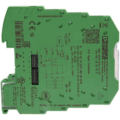 Phoenix Contact 3RS7025 Series Signal Conditioner, RTD Input, Current, Voltage Output, 9.6 → 30V dc Supply, ATEX