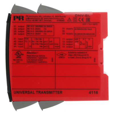 PR Electronics 4100 Series Universal Transmitter, Universal Input, Current, Voltage, Relay Output, 19.2 → 300 V