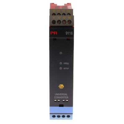 PR Electronics 9100 Series Universal Converter, Universal Input, Current, Relay Output, 19.2 → 31.2V dc Supply