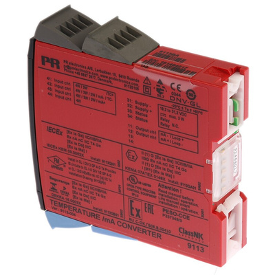 PR Electronics 9100 Series Temperature Converter, Current, RTD, Thermocouple Input, Current, Relay Output, 19.2