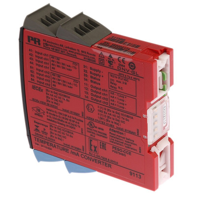 PR Electronics 9100 Series Temperature Converter, Current, RTD, Thermocouple Input, Current, Relay Output, 19.2