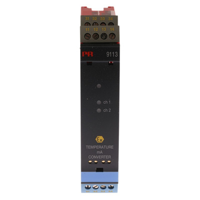 PR Electronics 9100 Series Temperature Converter, Current, RTD, Thermocouple Input, Current, Relay Output, 19.2